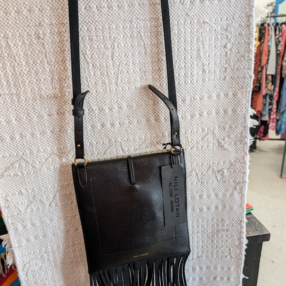 Nili Lotan Sleek Black Crossbody with Fringe Bohemian Style NWT - Picture 1 of 4